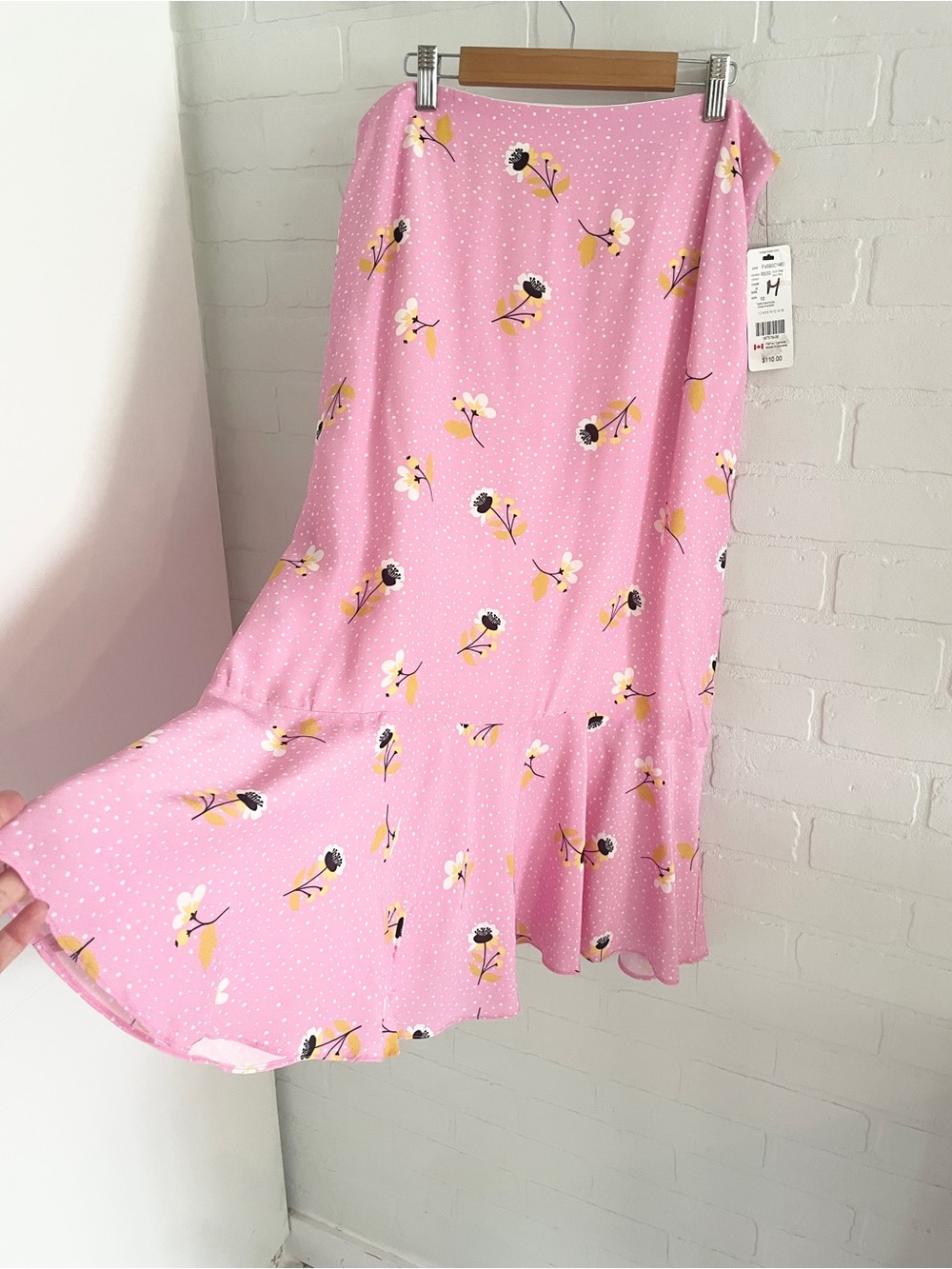 Y2K Floral Polka Dot Siren Midi Skirt Ruffle Hem NWT Tristan Lined Viscose Sz 10 - Picture 6 of 15